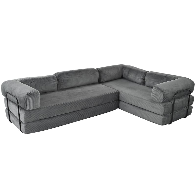 115" Polyester L-Shaped Modular Sofa Bed with Corduroy Upholstery and 4-Seat Configuration