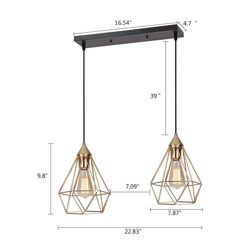HomeRoots Kitchen Island Geometric Two Light Iron Flush Ceiling Light With Gold Shades - 19.21" x 22.83" x 4.7"
