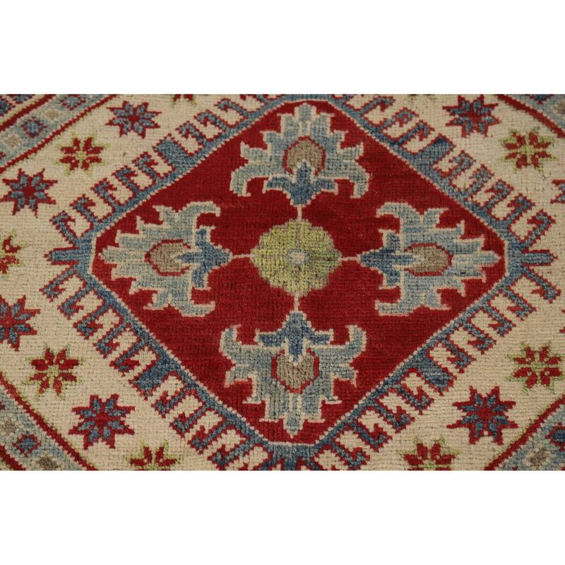 Hand Knotted Oriental 100% Wool Carpet Traditional Geometric Navy Blue & Blues Kazak Area Rug - 13' 7'' X 9' 10''