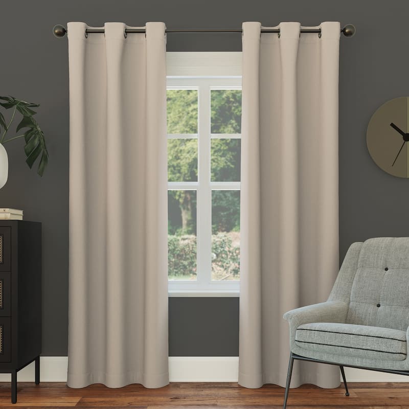 Sun Zero Saxon Energy Saving Blackout Grommet Curtain Panel, Single Panel - 40" x 108" - Stone