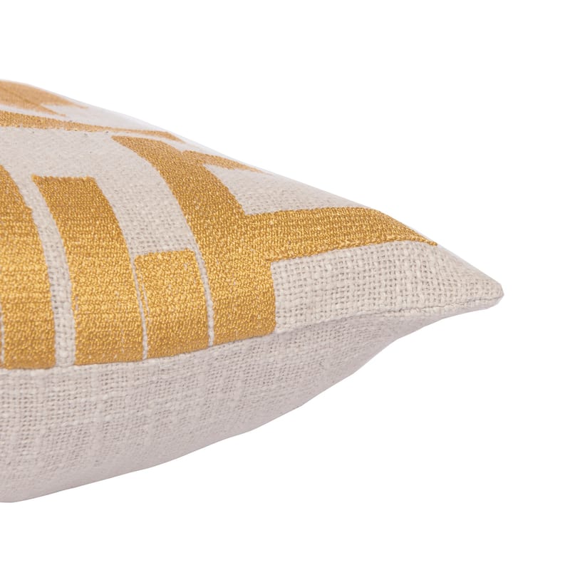 HomeRoots 20" Yellow and Ivory Geometric Cotton Blend Throw Pillow With Embroidery