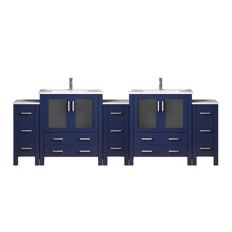Volez Bath Vanity with Side Cabinets, Ceramic Top & Sink - 108 inch - Navy Blue