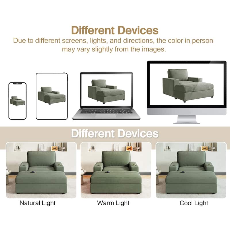 Roomfitters Oversized Chaise Lounge Chair with Storage Ottoman and Built-in USB Charging Port, Corduroy Sleeper Couch