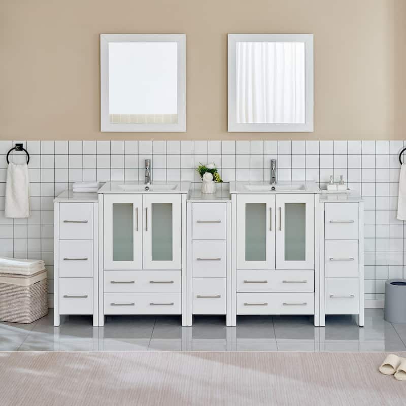 Vanity Art 84-Inch Double Sink Bathroom Vanity Set with Top and Free Mirrors - 84 X 18.1 X 35.8 - White