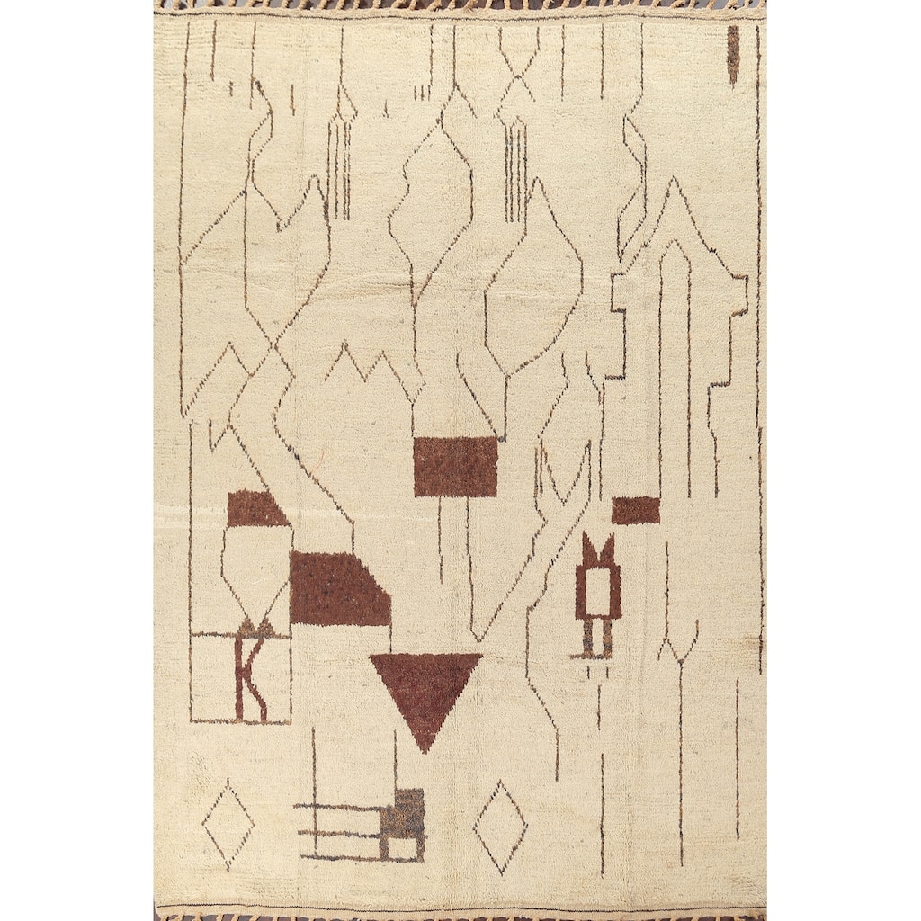 Geometric Abstract Moroccan Oriental Area Rug Handmade Wool Carpet - 8'1" x 10'9"