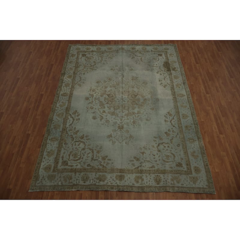 Hand Knotted Oriental 100% Wool Carpet Traditional Floral Green Tabriz Area Rug - 12' 7'' X 9' 3''