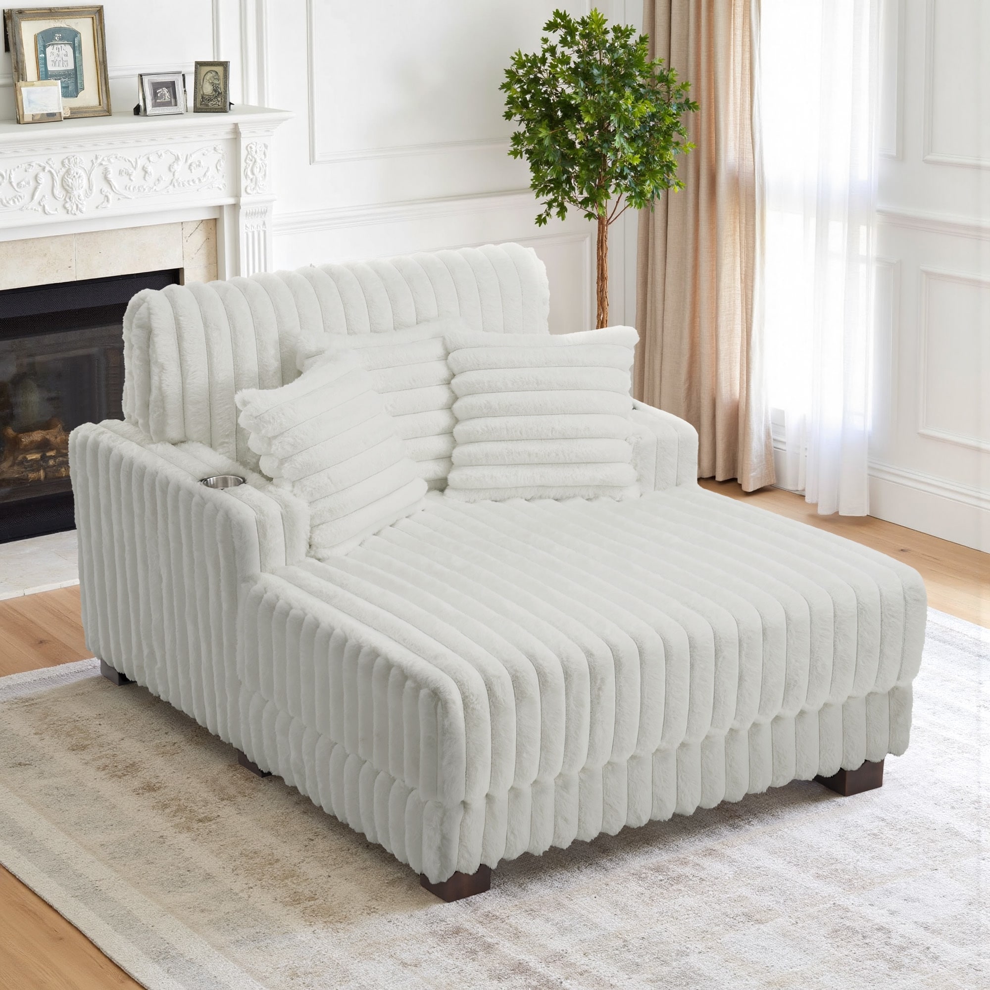 41.7" W Upholstered Plush Corduroy Chaise Lounge with Pillows