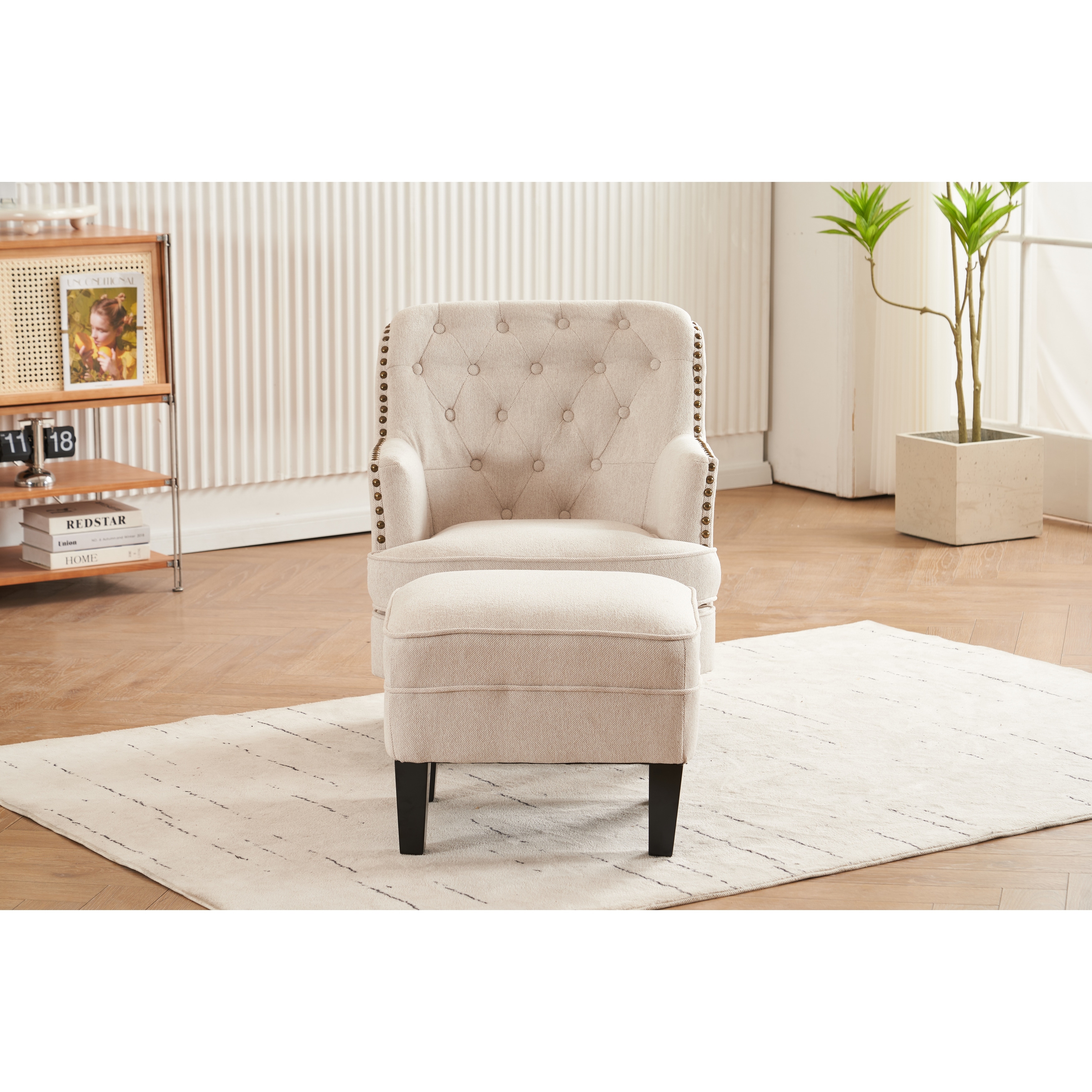 Tufted accent chair and nailhead 2025 ottoman