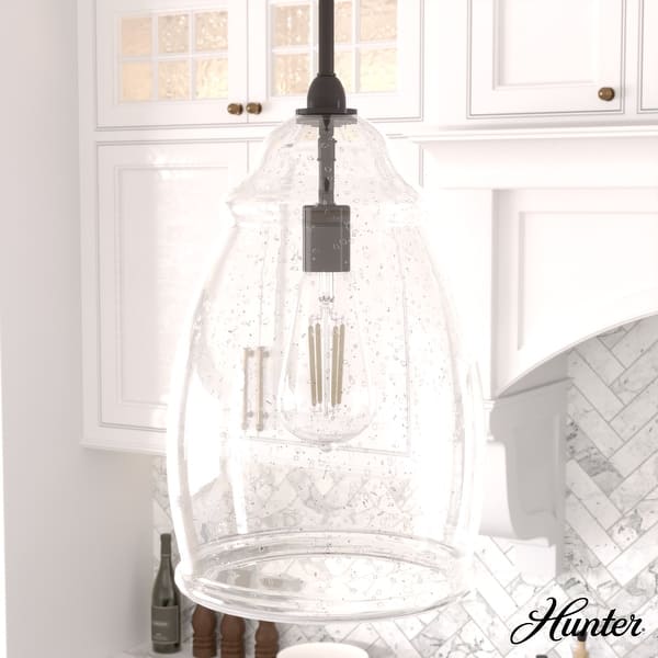 slide 2 of 12, Hunter Dunshire 1-Light Dome Pendant - Kitchen Island, Dining Room, Entry - Modern Farmhouse, Transitional, Contemporary 10-inch Seeded - Noble Bronze