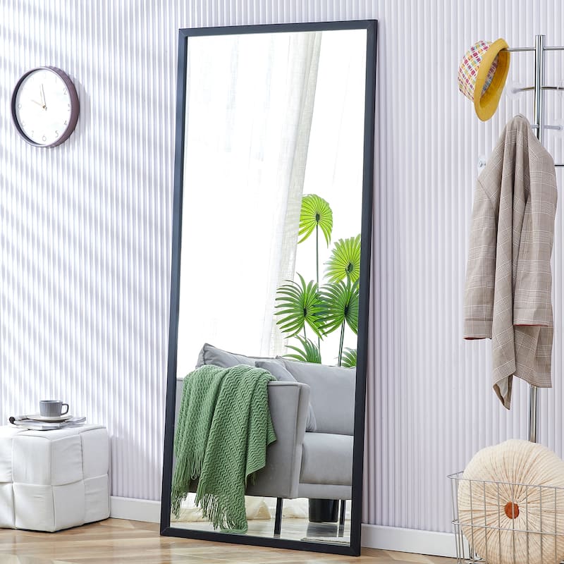 Roomfitters Full-Length Mirror with Black Solid Wood Frame, 71"x31.5" Floor Standing or Wall-Mounted Dressing Mirror