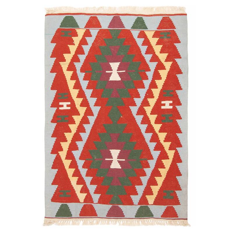 ECARPETGALLERY Flat-Weave Sivas Red Wool Kilim - 4'0 x 5'10 - Red - 4'0 x 5'10