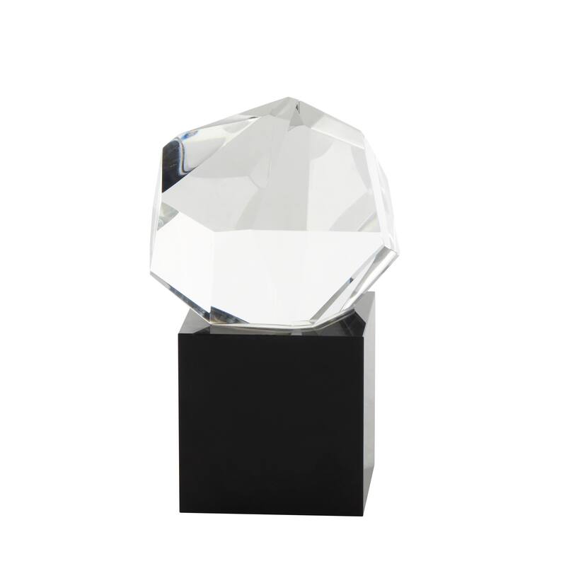 Clear Glass Cut Stone Inspired Sculpture with Black Base