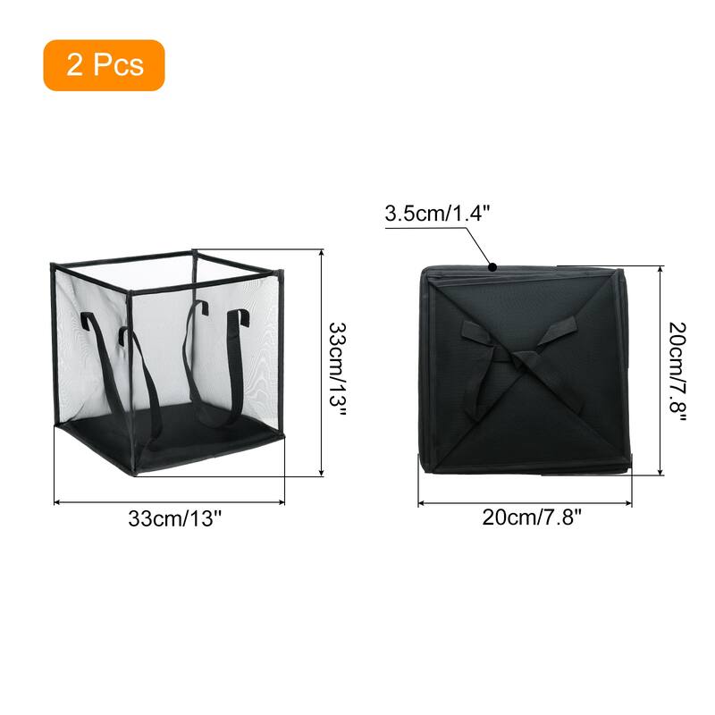 2pcs Collapsible Laundry Basket Foldable Mesh Hamper with Handles, Black - 33*33*33cm
