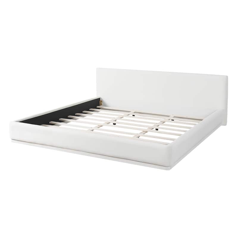 Soft Upholstered Bed with Fully Padded Headboard for Comfort and Support - White - King