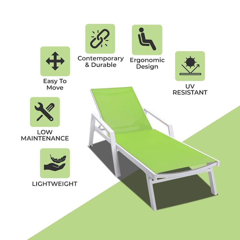 Marlin Rust-Resistant Aluminum Chaise Lounge - Adjustable 4-Position Outdoor Tanning Chair with Armrests