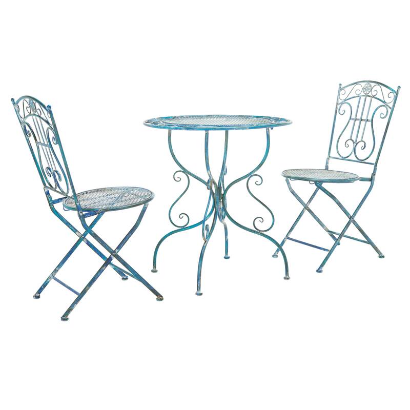 SAFAVIEH Outdoor Hailie Victorian Iron 3-Piece Patio Bistro Set. - 28"W x 28"D x 30"H