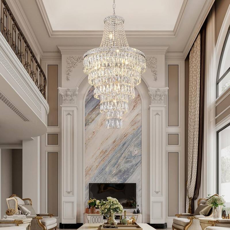 KAYLA High Ceiling Chandelier 13-Light Gold Modern Crystal Chandeliers Pendant Light Foyer Chandelier Fixtures