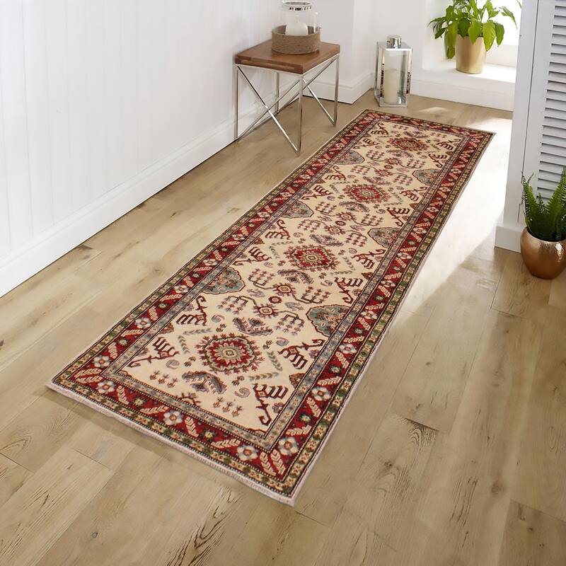 Tribal Kazak Maxwell Natural/Red Wool Runner - 2'8'' x 9'8''