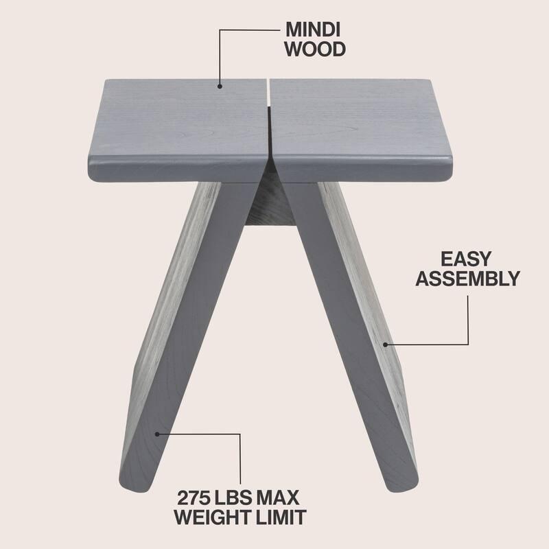 JONATHAN Y Jack Rustic Scandinavian Handcrafted Solid Mindi Wood Sculptural Base Accent Stool