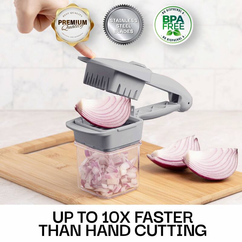 NutriChopper 7-Piece Handheld Vegetable and Fruit Chopper with 4 Blades and Container