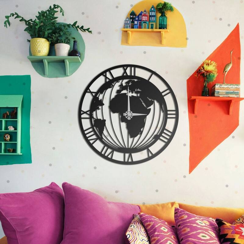 World Map Metal Wall Clock