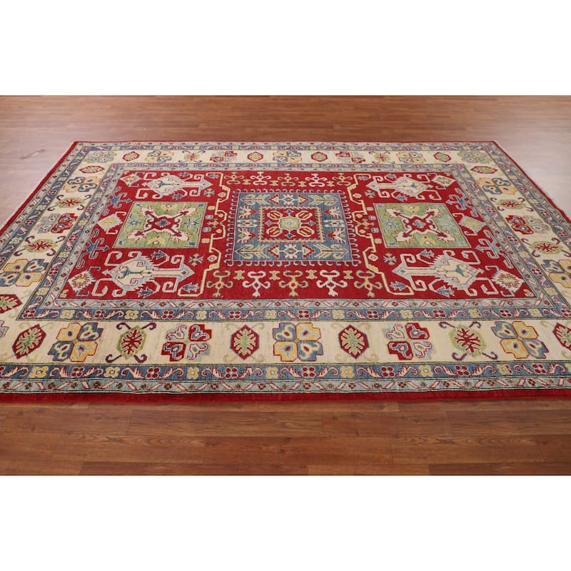 Red Traditional Kazak Oriental Area Rug Hand-Knotted Wool Carpet - 6'7" x 9'8"