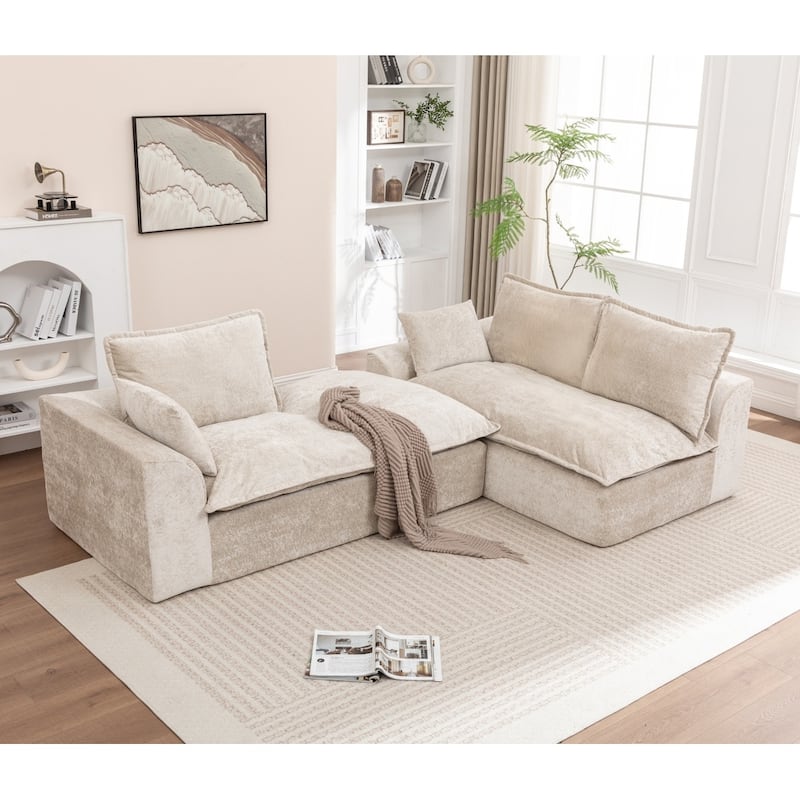 103.15" Modern Chenille Boneless Sectional Sofa with Chaise