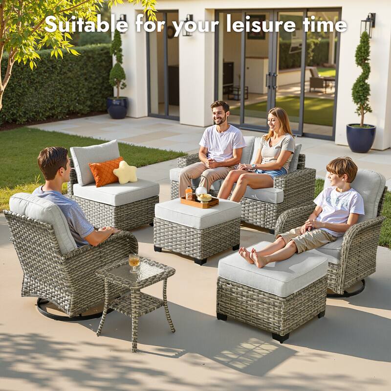 OVIOS 9 Pieces T shaped Seat Curved Swivel Chair Set With Fire Pit