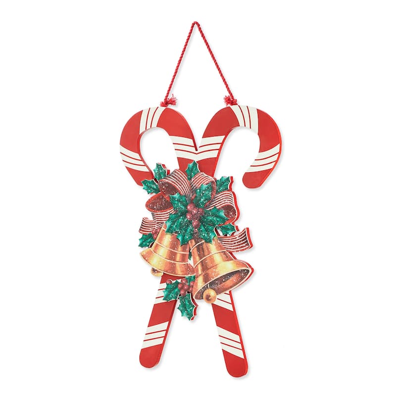 Glitzhome 20"H Wooden Christmas Candy Cane Wall Hanging Decor