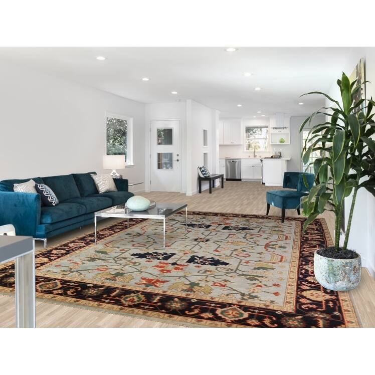 Light Blue Oushak Indian Area Rug Handmade Wool Carpet - 9'0"x 11'8"