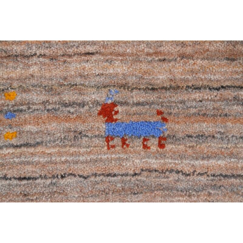 Hand Knotted Oriental 100% Wool Carpet Tribal Stripe Brown Gabbeh Area Rug - 4' 11'' X 3' 0''