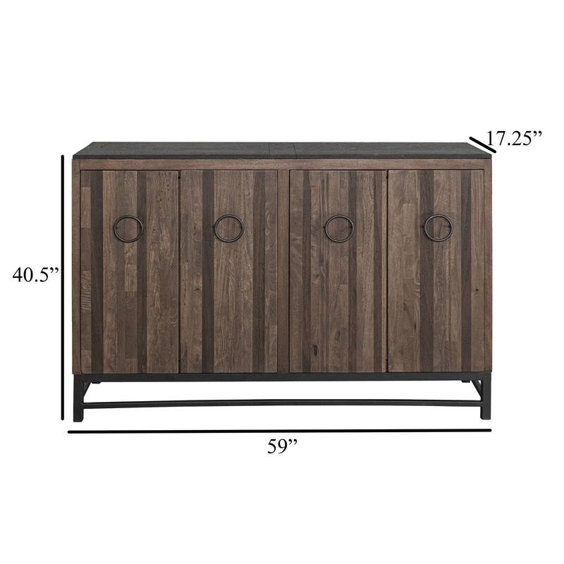 Kianu Sideboard Console Buffet, 4 Doors, Brown Plank Style, 59 Inch
