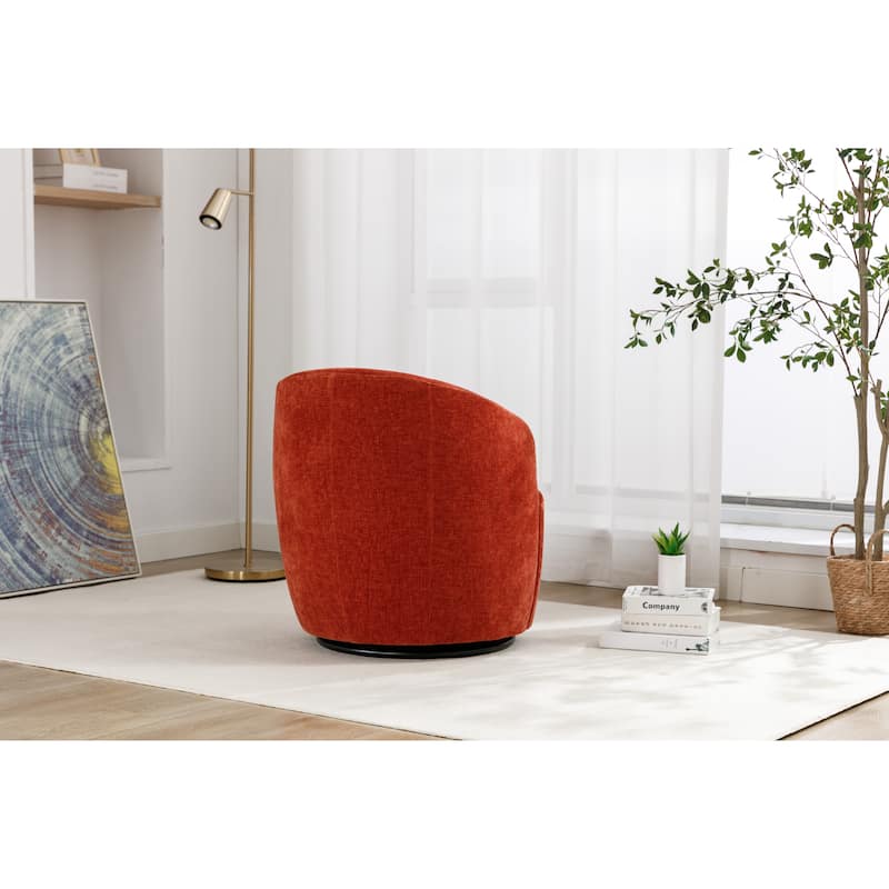 Orange Chenille Modern 25.6" Upholstered Swivel Barrel Chair with Black Powder Coating and Metal Ring