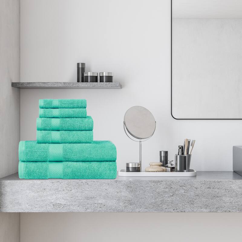 Superior Luxury Solid Highly Absorbent Egyptian Cotton 6 Piece Bath, Face, and Hand Towel Set