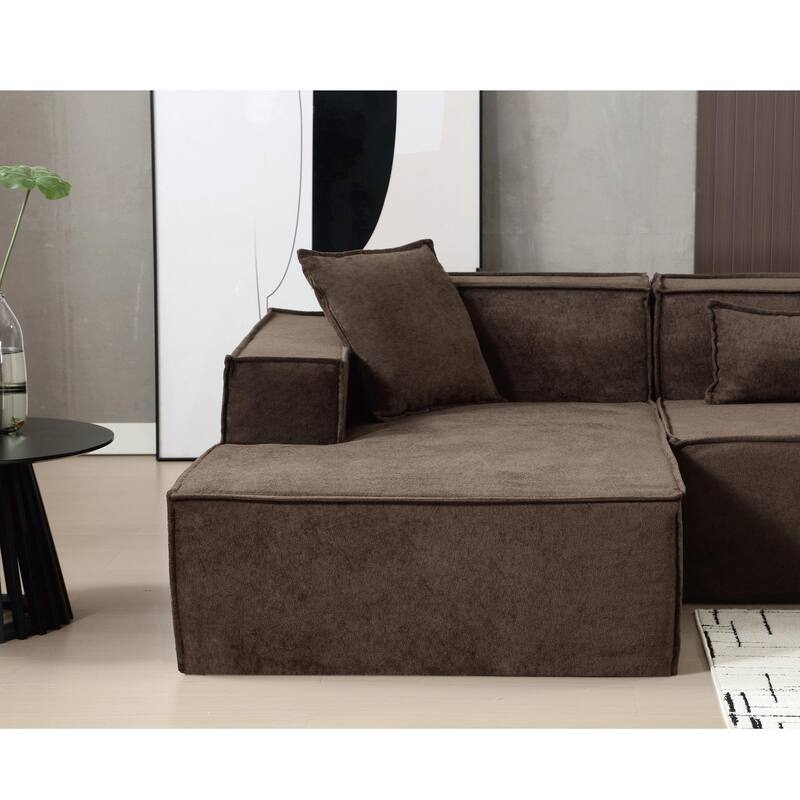 Modern Modular Combination Sofa Set - L-Shaped Italian Minimalist Tofu Block Sofa in Terrycloth Fabric, Left-Hand Facing