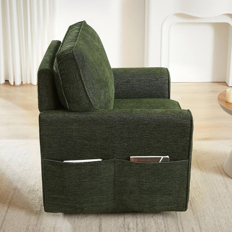 Round Lounge Chair Armchair Swivel Sofa Chair with Side Storage Pockets, Swivel Chair Accent Barrel Chair