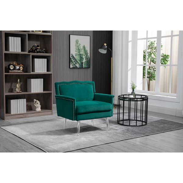 Velvet Single Person Armchair with Acrylic Legs, Equipped with - Main Image