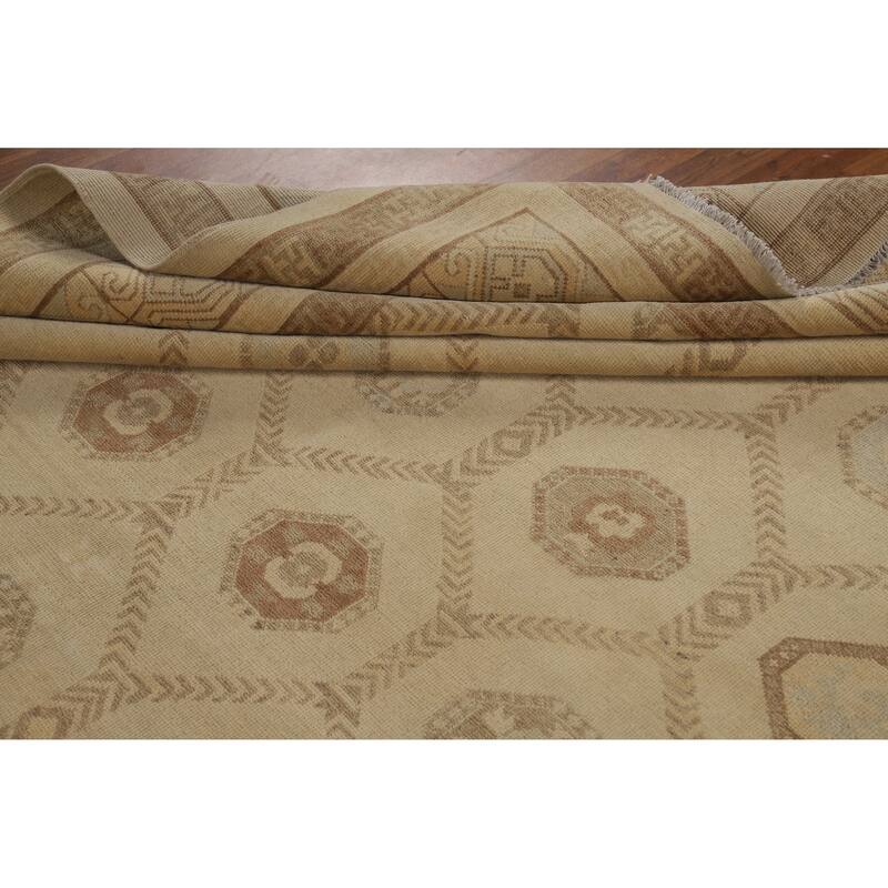 All-Over Vegetable Dye Khotan Turkish Area Rug Handmade Wool Carpet - 8'11" x 11'10"