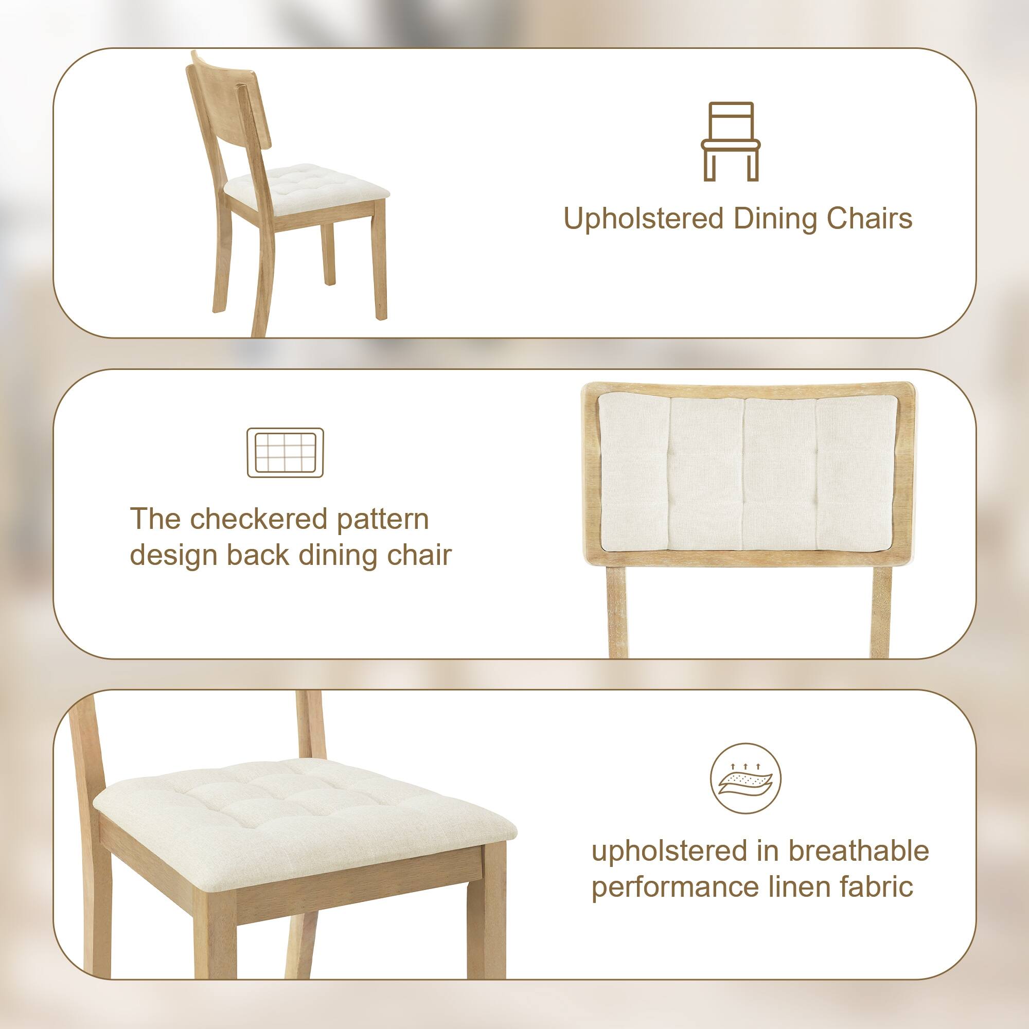 42inch Round Dining Table Set with Cross Legs and Upholstered Chairs