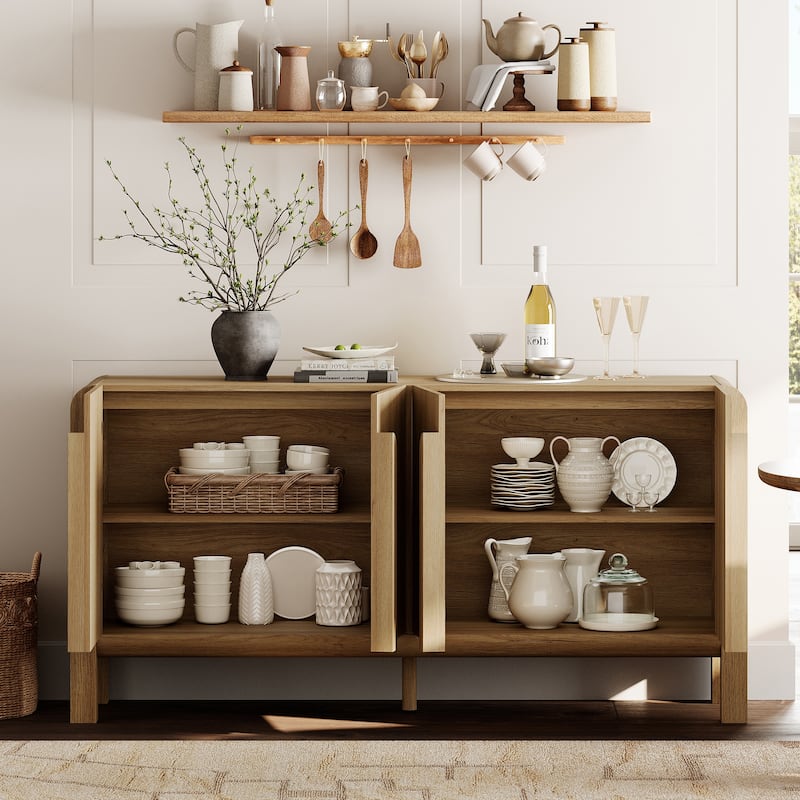 WAMPAT Mid-Century 63" Wood SideboardWAMPAT Buffet Cabinet With Storage, Modern Credenza With Doors And Adjustable Shelves