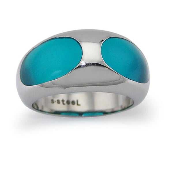 Stainless Steel Ladies' Ring with Turquoise Resin Inlay (Sizes 8-11)