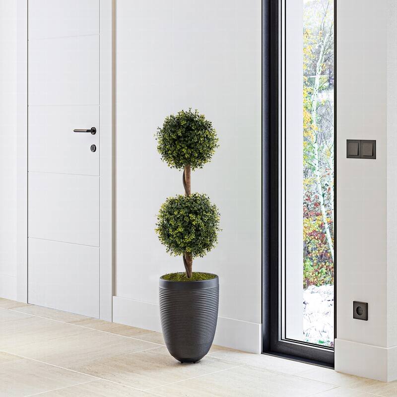 Gymax Set of 2 Artificial Double Topiary Ball Trees 3 FT Faux Boxwood