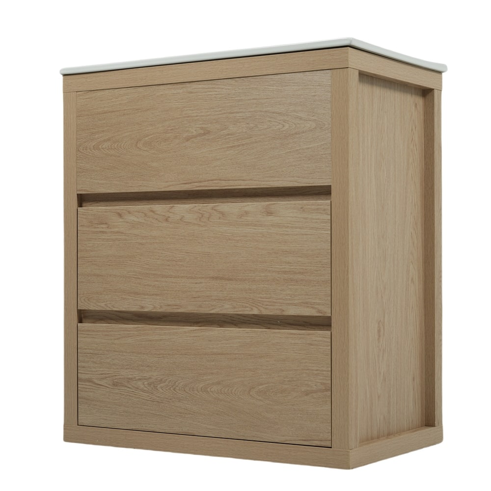 30"Bathroom Vanity with Ceramic Sink and 2 Drawers, Freestanding Vanity with Smooth Drawer Slides & Waterproof Finish