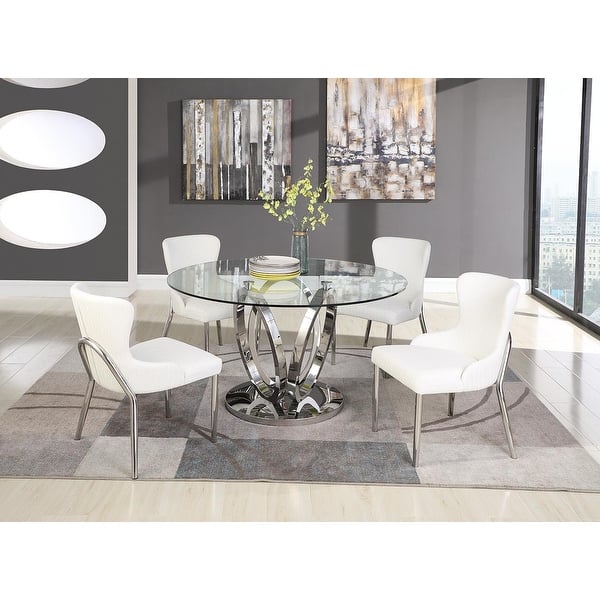 Somette Ema Round Glass Top Dining Table Steel On Sale Bed Bath