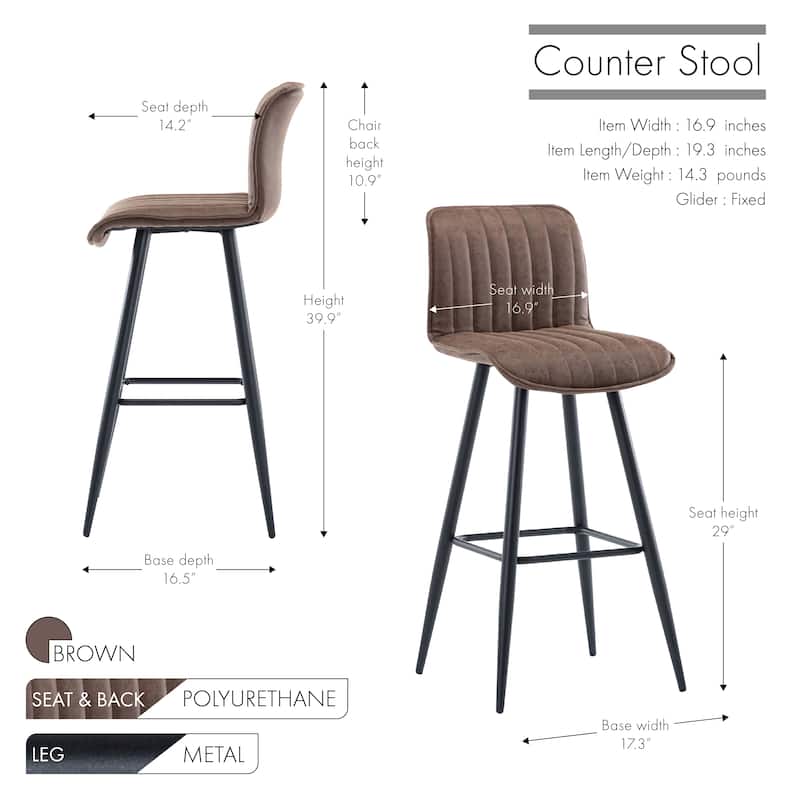 Porthos Home Jada Set Of 2 Counter Height Chairs, PU Leather, Armless