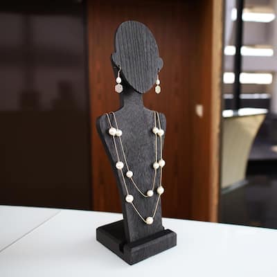 Portable Wooden Mannequin Jewelry Stand for Earrings & Multiple Necklace