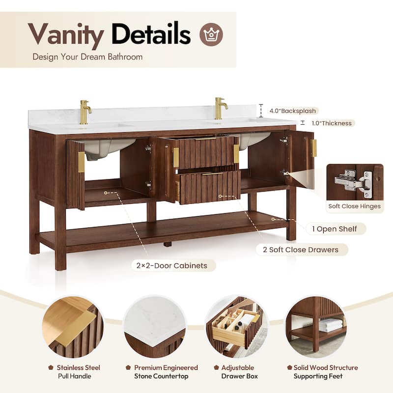 Tehran Bath Vanity with Composite Stone Top without Mirror