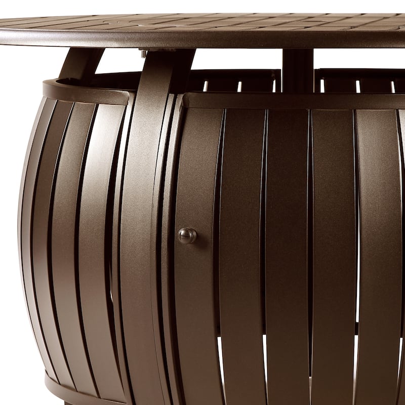 Aluminum Outdoor 44 in. Round Propane Fire Table, with Fire Beads, Lid and Fabric Cover, 57,000 BTUs in Antique Copper Finish