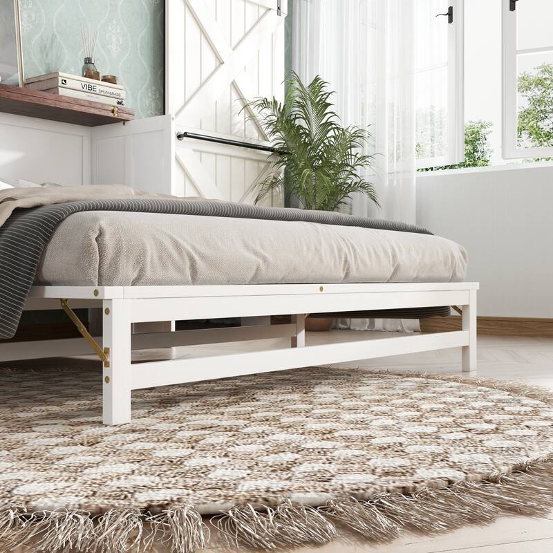 Roomfitters Queen Bed Cabinet with Storage Compartment & Charging Station, USB Ports, Solid Pine Space Saving Bed, White Walnut