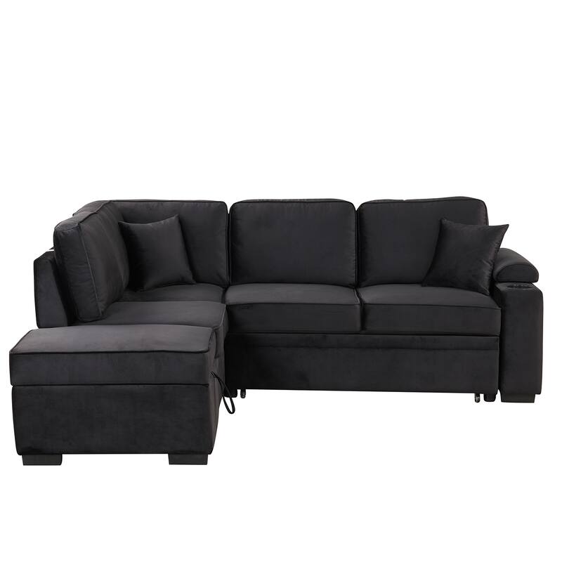 Modern 2 in 1 Pull Out sofa bed L Shape Couch with Storage Ottoman